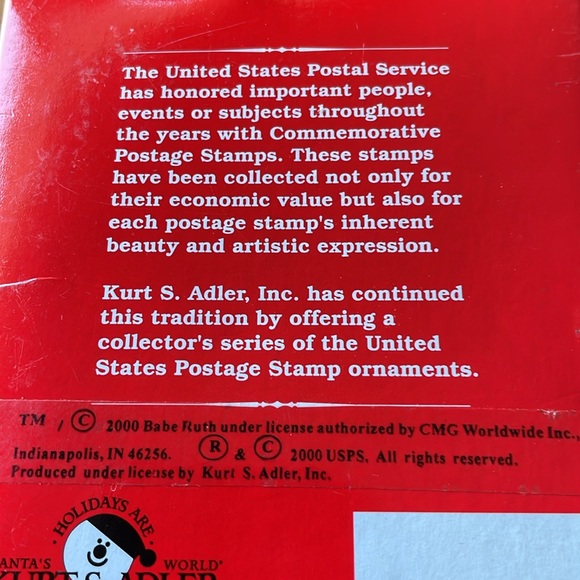 Kurt Adler Hand-Crafted Babe Ruth USA 32 Cent Stamp 2000 Ornament - Picture 3 of 3